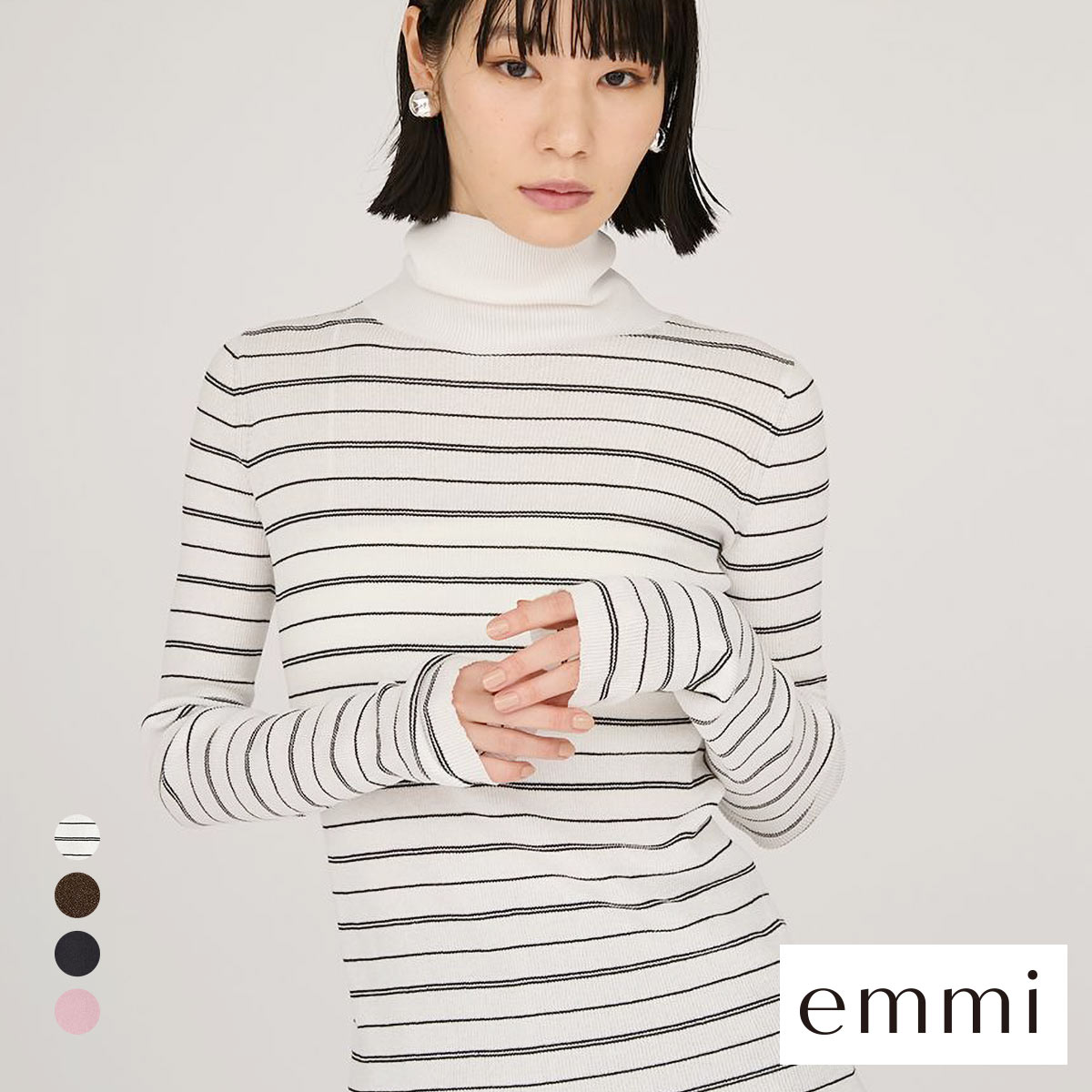 エミ シアータートルネックトップス emmi(BOR-ボーダー-Free)