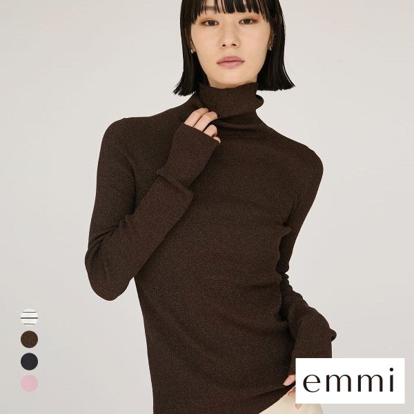 エミ シアータートルネックトップス emmi
