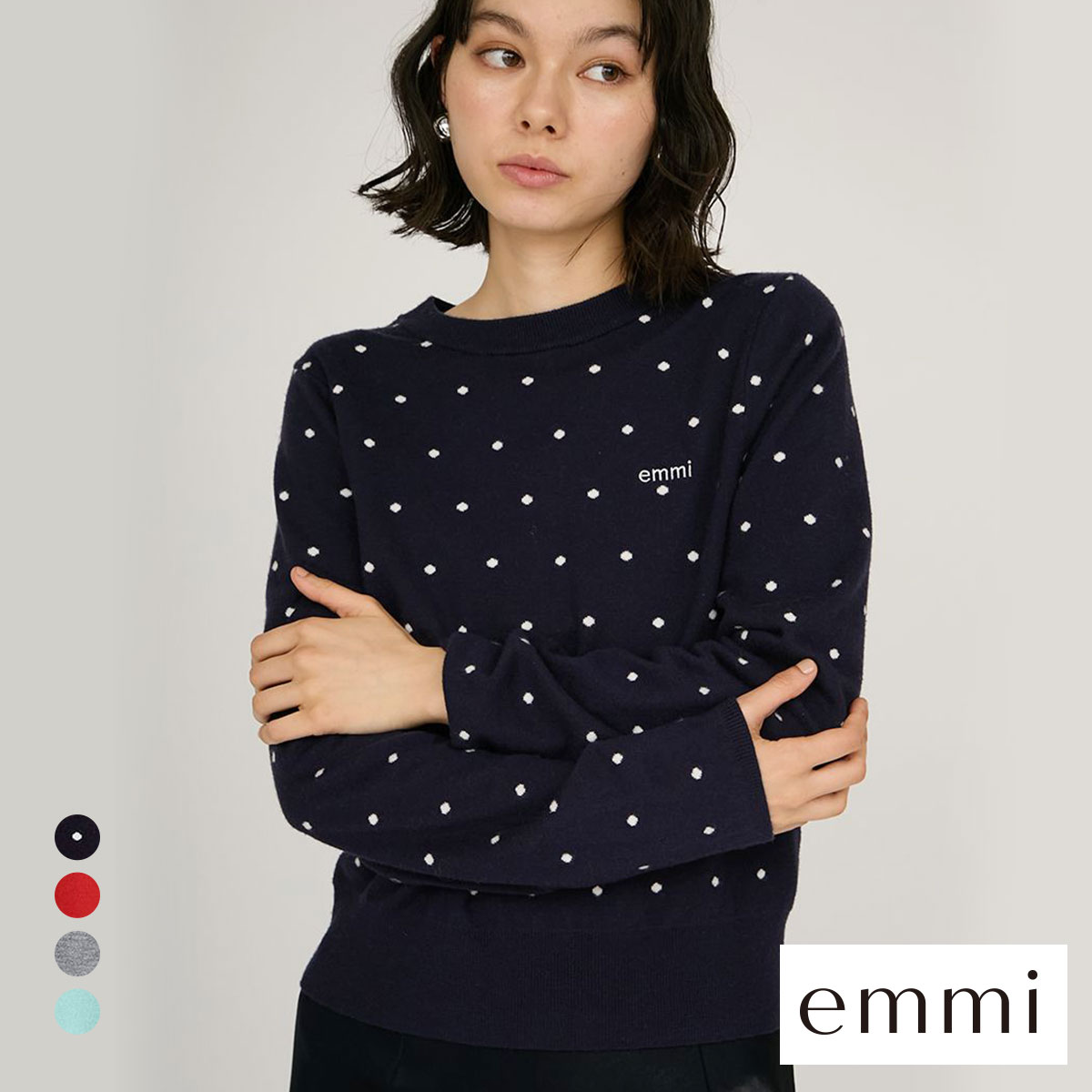 エミ ウール混emmiロゴクルーネックニットトップス emmi(DOT-ドット-Free)