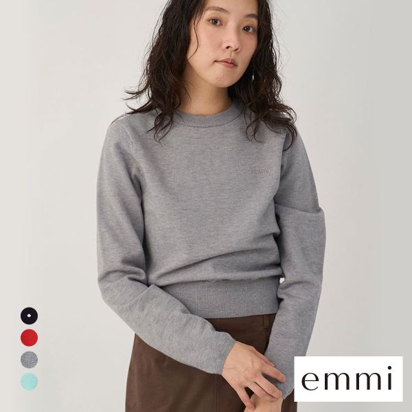 エミ ウール混emmiロゴクルーネックニットトップス emmi