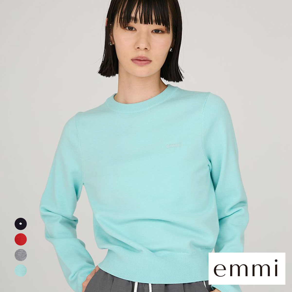 エミ ウール混emmiロゴクルーネックニットトップス emmi(BU-ブルー-Free)