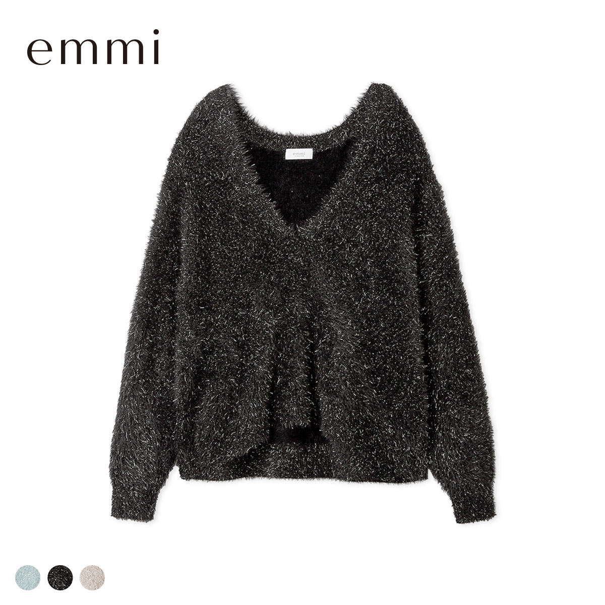 エミ フェザーラメニットプルオーバー emmi(BK-ブラック-Free)