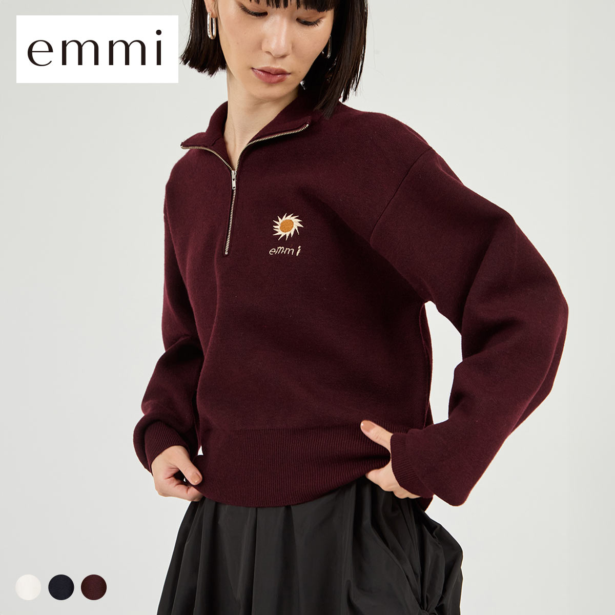 エミ Global warming ハーフジップニットトップス emmi(BUR-バーガンディ-Free)