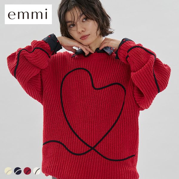 エミ HEART ONLINE限定カラーあり ハートエンブロイダリーニット