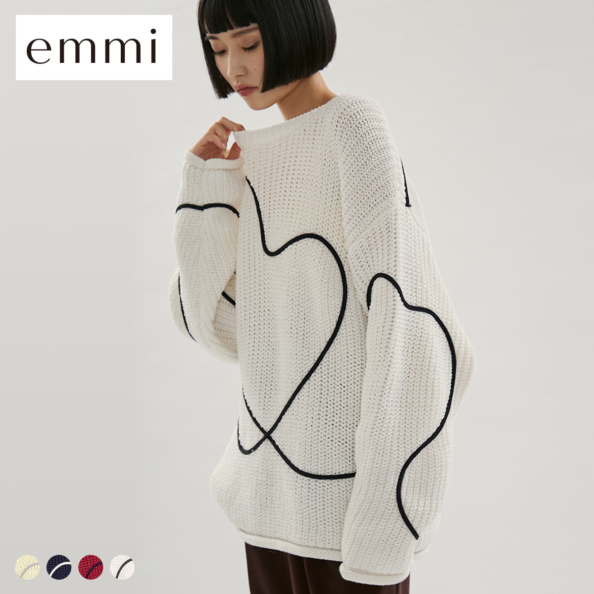 エミ HEART ONLINE限定カラーあり ハートエンブロイダリーニット(OW-オフホワイト-Free)