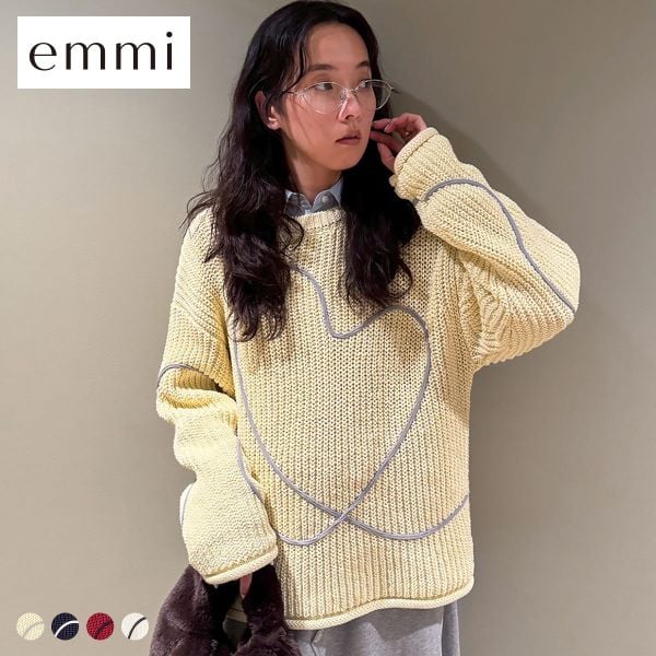 エミ HEART ONLINE限定カラーあり ハートエンブロイダリーニット