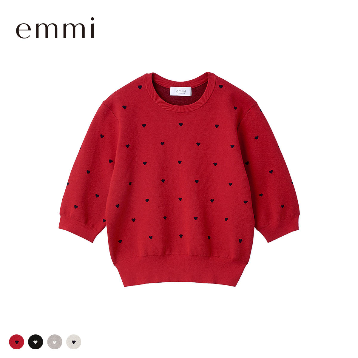 エミ HEART eco ハーフスリーブハートジャガードニット アンサンブル可能 emmi(RE-レッド-Free)