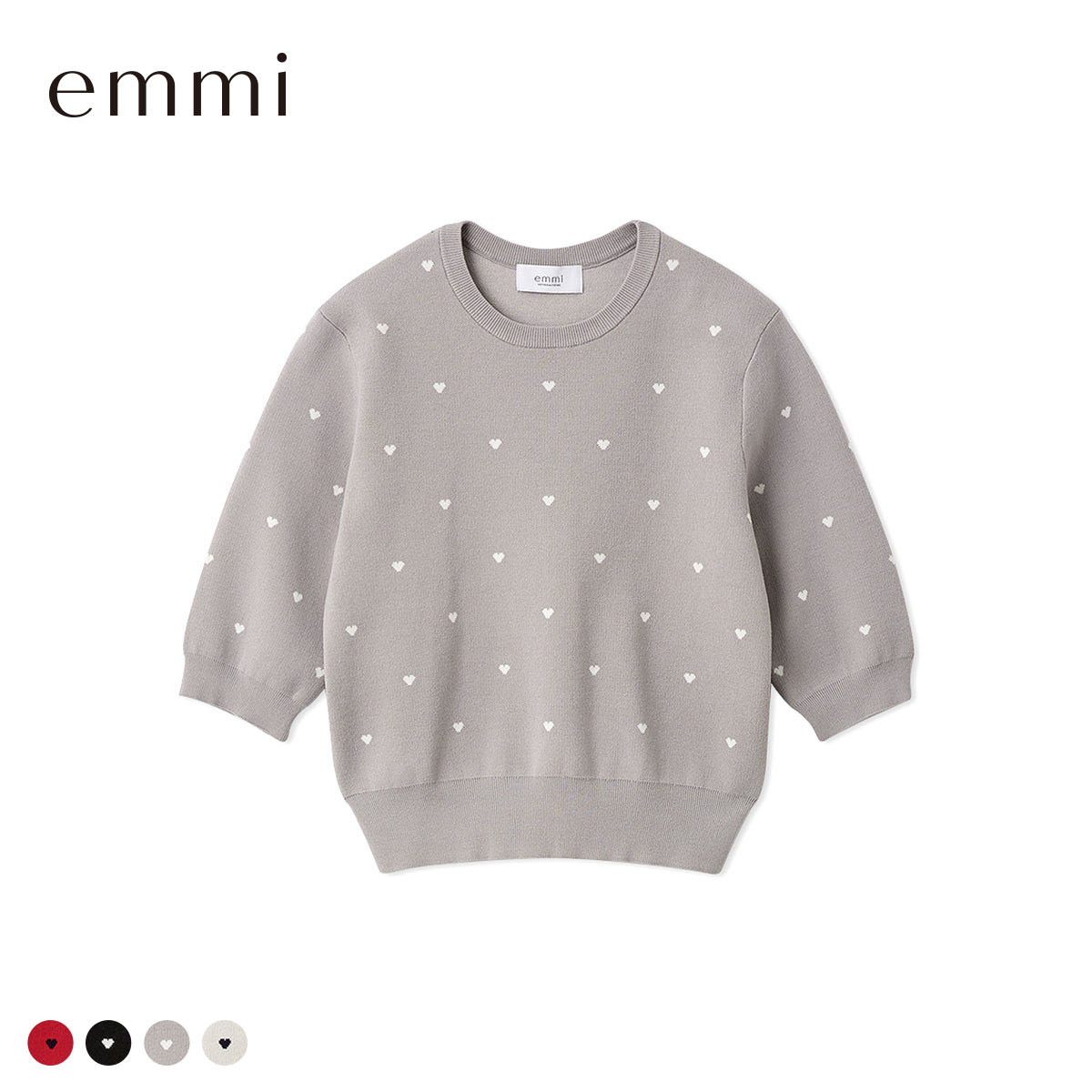 エミ HEART eco ハーフスリーブハートジャガードニット アンサンブル可能 emmi(GY-グレー-Free)