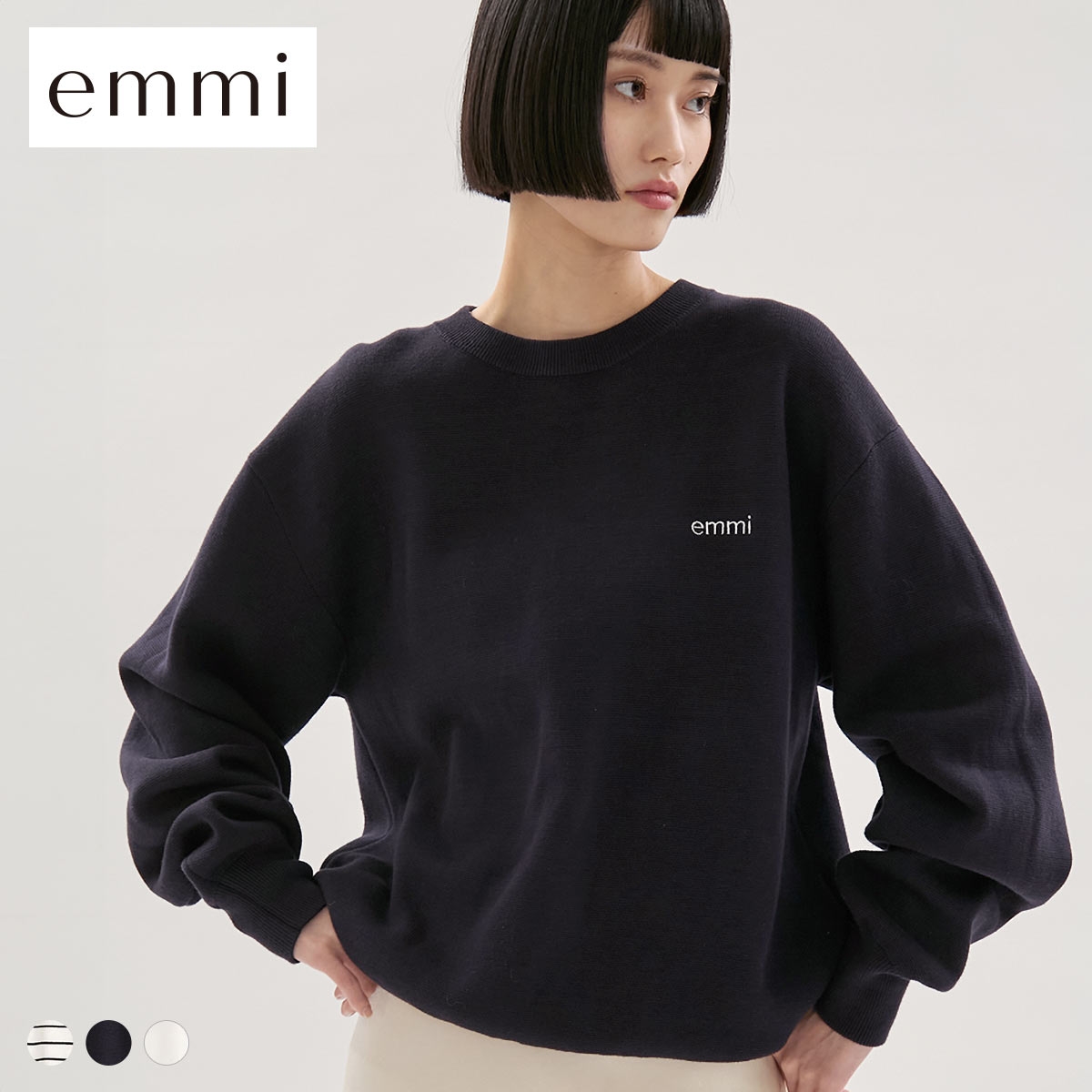 エミ emmiロゴミラノリブトップス emmi(NV-ネイビー-Free)
