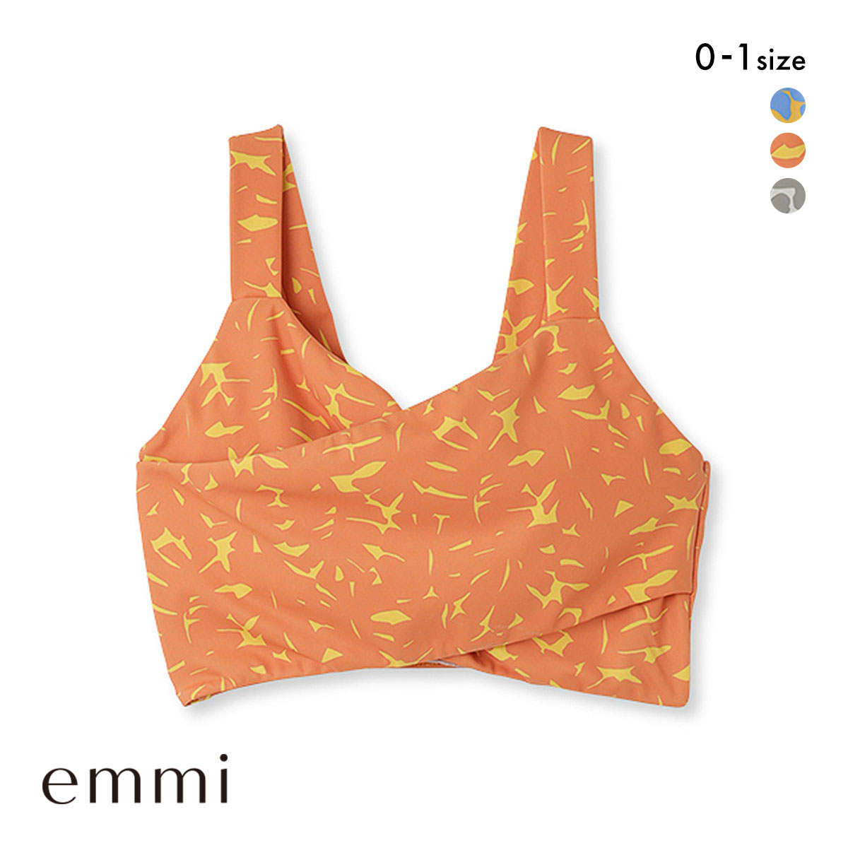 エミ WELLNESS&TRAINING ボタニカルアートプリントブラトップ ブラジャー ノンワイヤー スポーツブラ emmi(OR-オレンジ-0)
