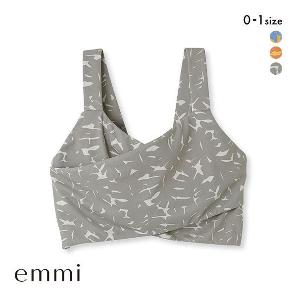 エミ WELLNESS&TRAINING ボタニカルアートプリントブラトップ ブラジャー ノンワイヤー スポーツブラ emmi