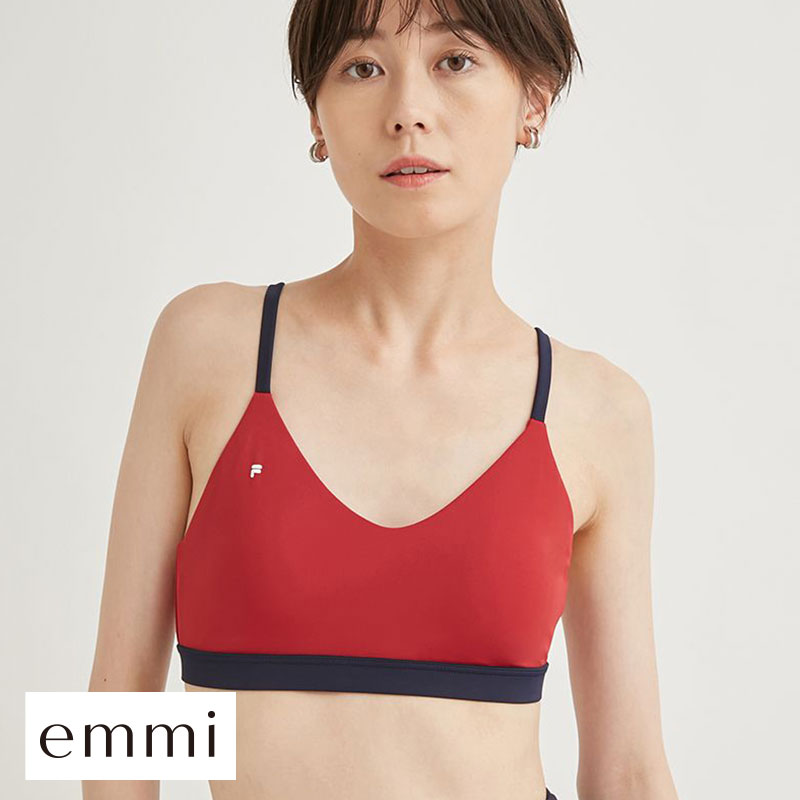 エミ WELLNESS&TRAINING FILAコラボブラトップ ブラジャー ノンワイヤー スポーツブラ カップイン 単品 emmi(RE-レッド-0)