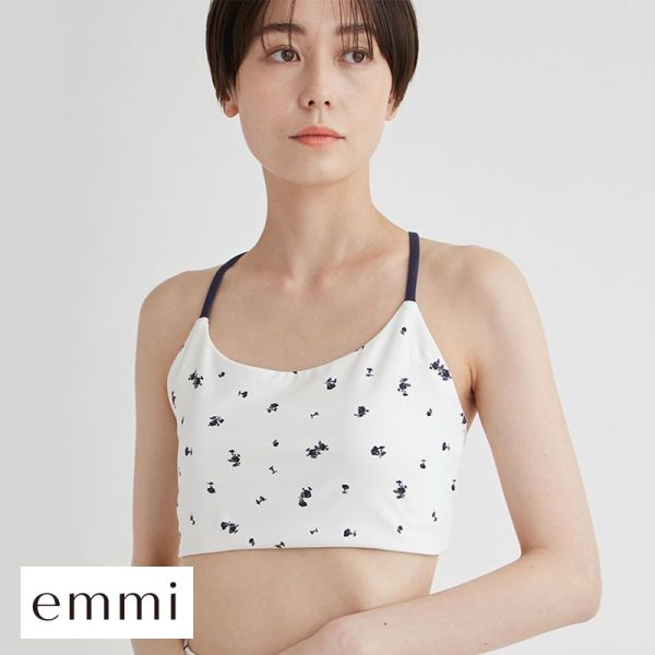 エミ WELLNESS&TRAINING ミニフラワーUVカットブラトップ ブラジャー ノンワイヤー スポーツブラ カップイン emmi