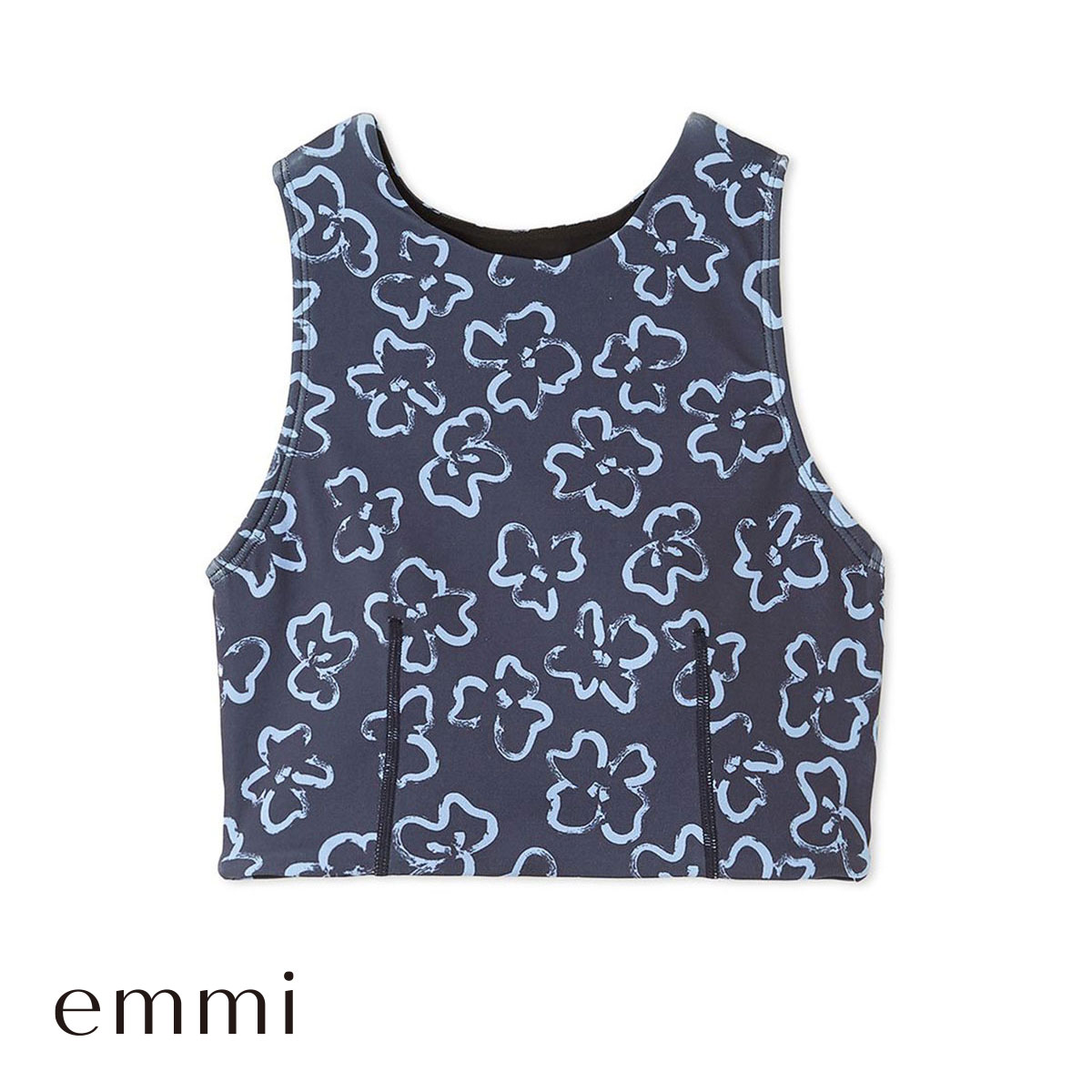 エミ WELLNESS&TRAINING eco ドローウィングブラトップ ブラジャー ノンワイヤー スポーツブラ カップイン emmi(NV-ネイビー-0)