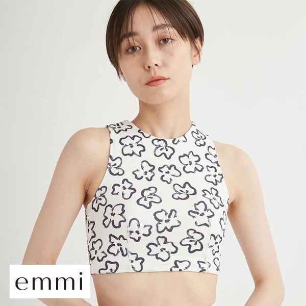 エミ WELLNESS&TRAINING eco ドローウィングブラトップ ブラジャー ノンワイヤー スポーツブラ カップイン emmi