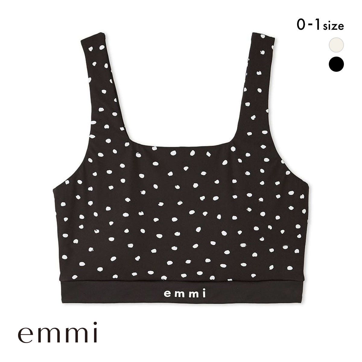 エミ WELLNESS&TRAINING eco ドット柄ブラトップ ブラジャー ノンワイヤー スポーツブラ カップイン emmi(BK-ブラック-0)