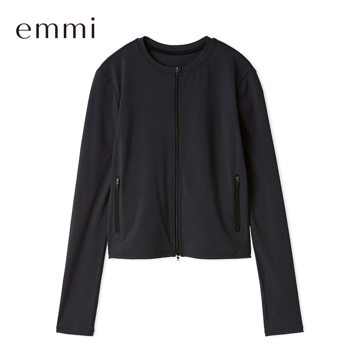 エミ Sustainaretch ジップアップトップス UVカット 接触冷感 emmi サステナレッチ(BK-ブラック-Free)