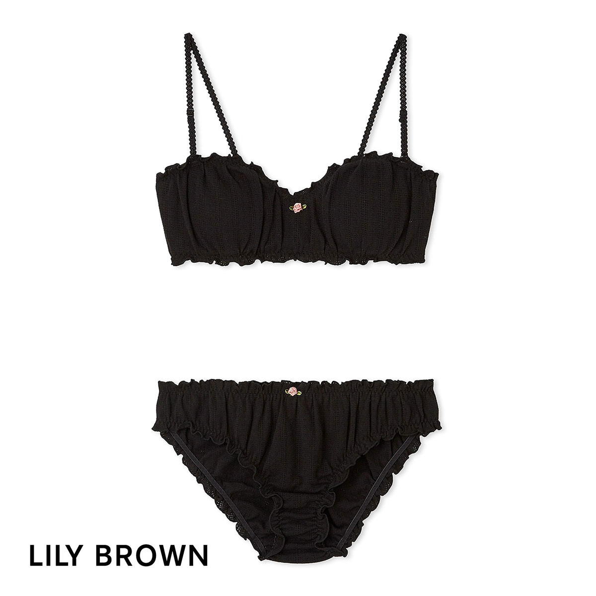 リリーブラウン LILY BROWN コットンフリル ブラレットセット ブラショーツセット ノンワイヤー(BK-ブラック-S)
