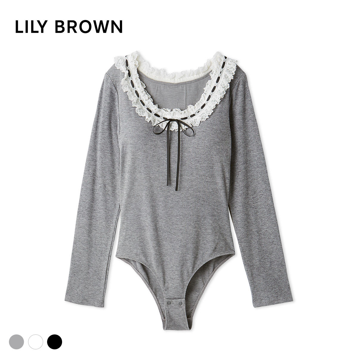 リリーブラウン フリルレースボディスーツ LILY BROWN Lingerie(GY-グレー-Free)