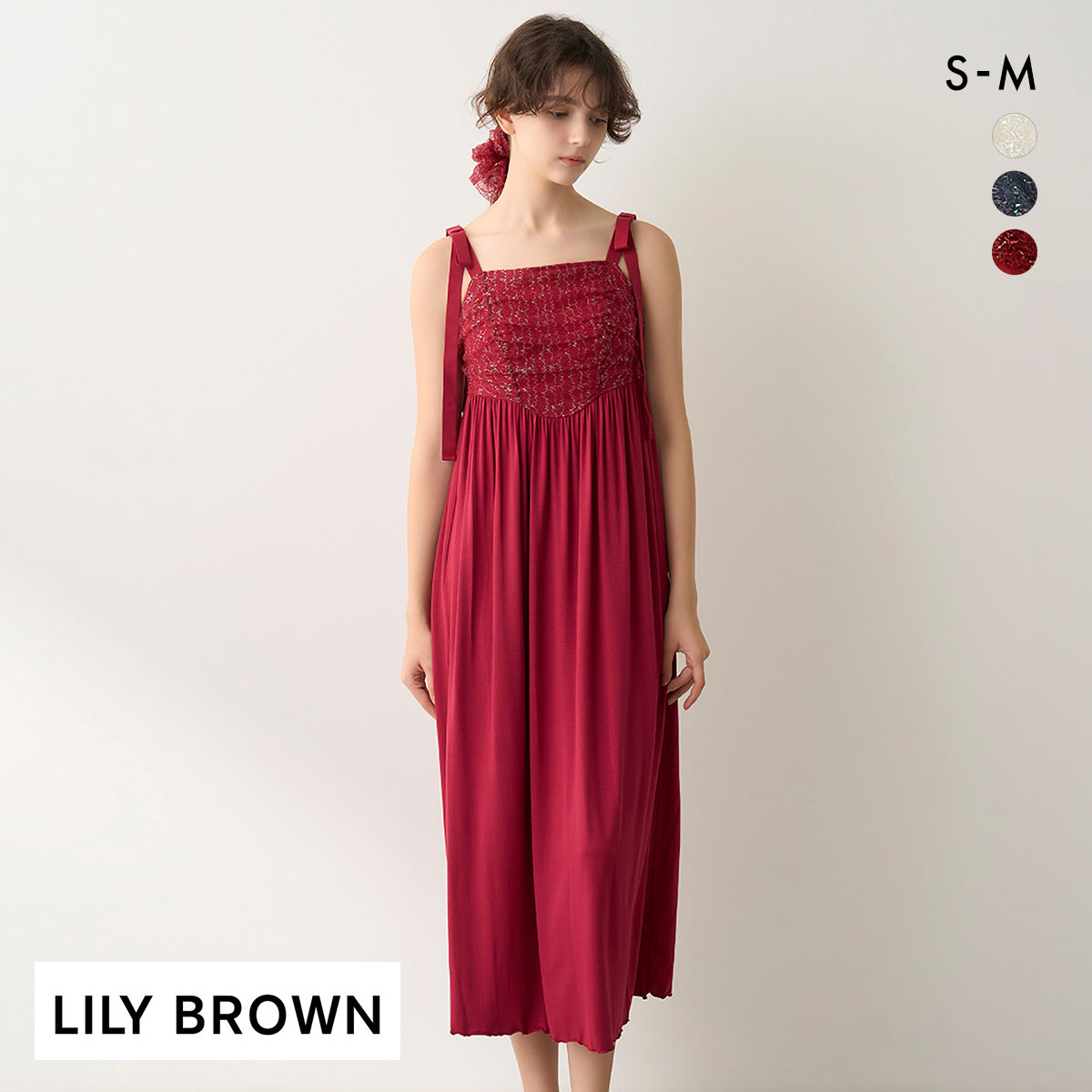 リリーブラウン ランジェリー ナイトブラネグリジェ トゥインクル LILY BROWN Lingerie(RE-レッド-S)