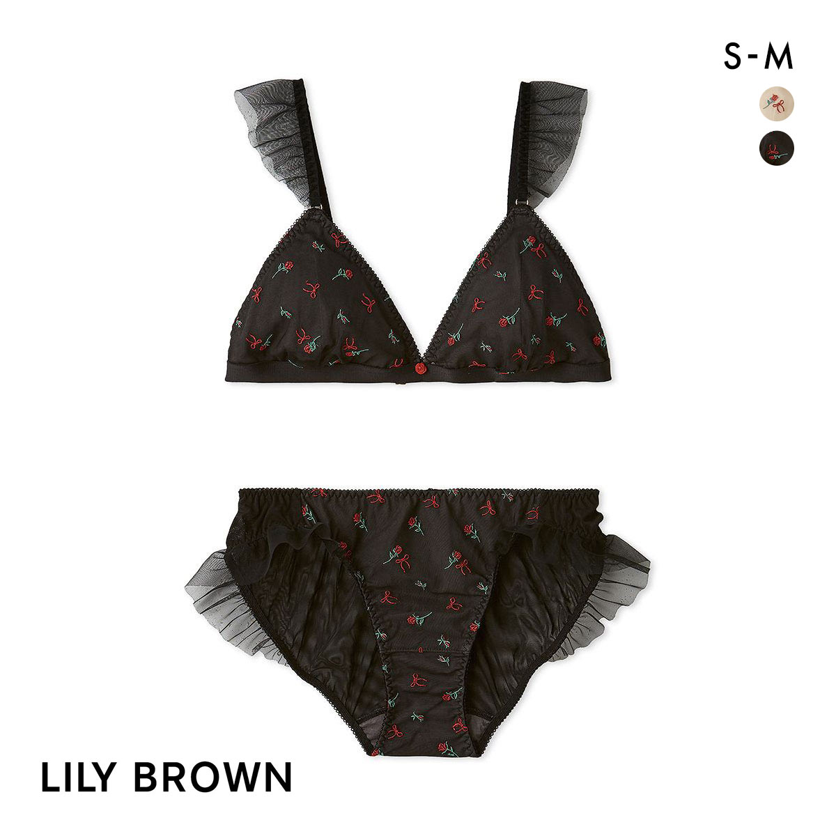 リリーブラウン ランジェリー ブラレットセット プティ ローズ LILY BROWN Lingerie(BK-ブラック-S)
