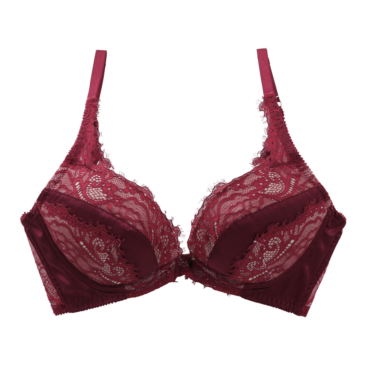 リリーブラウン LILY BROWN サテン アイラッシュレース ブラ ランジェリー ブラジャー 単品(RE-レッド-1)