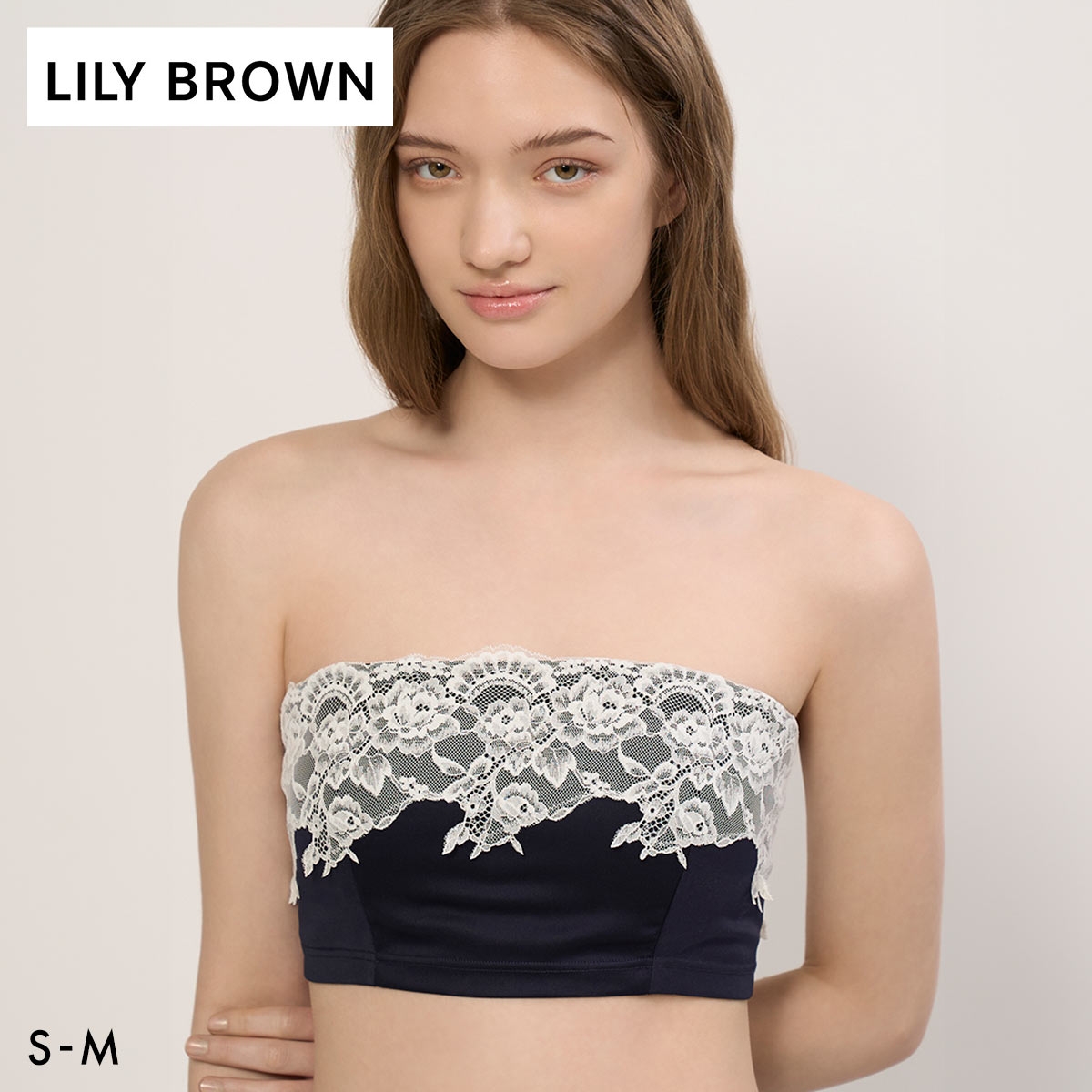 リリーブラウン ランジェリー バックシャンサテンストラップレスブラ LILY BROWN Lingerie(NV-ネイビー-S)