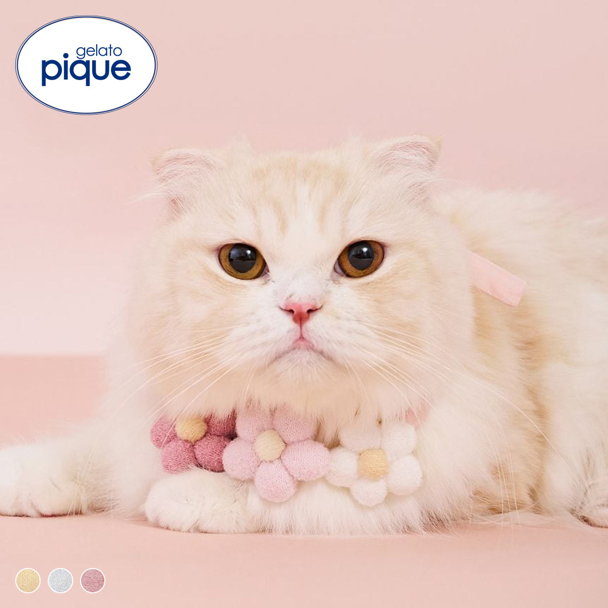 ジェラートピケ CAT&DOG スムーズィーフラワーモチーフチョーカー ジェラピケ gelato pique 猫の日(PI-ピンク-Free)