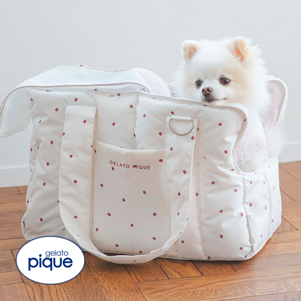 ジェラートピケ CAT&DOG 販路限定商品 ストロベリーキルティングキャリーバック gelato pique(OW-オフホワイト-Free)