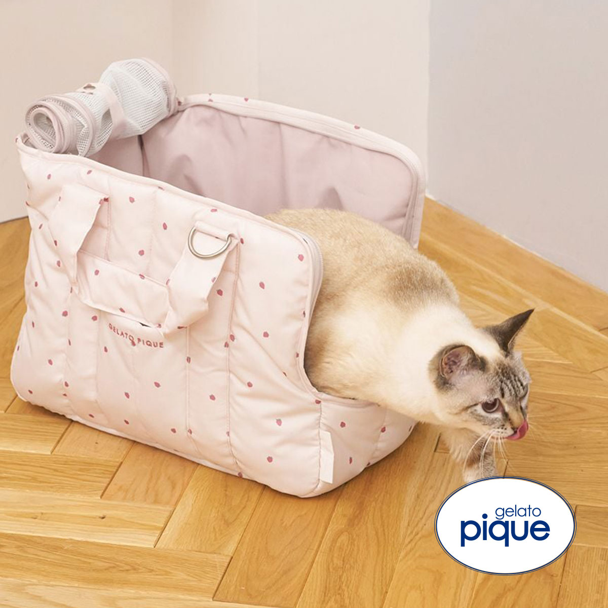 ジェラートピケ CAT&DOG ストロベリー柄ミニサイズキャリーバッグ ジェラピケ gelato pique(PI-ピンク-Free)