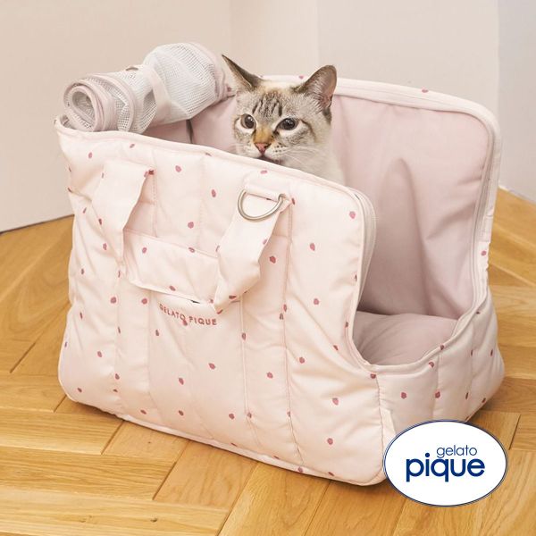 ジェラートピケ CAT&DOG ストロベリー柄ミニサイズキャリーバッグ ジェラピケ gelato pique