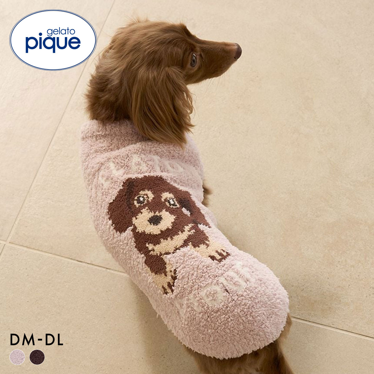 ジェラートピケ CAT&DOG ベビモコダックスフンドジャガードプルオーバー ジェラピケ gelato pique(PI-ピンク-DM)