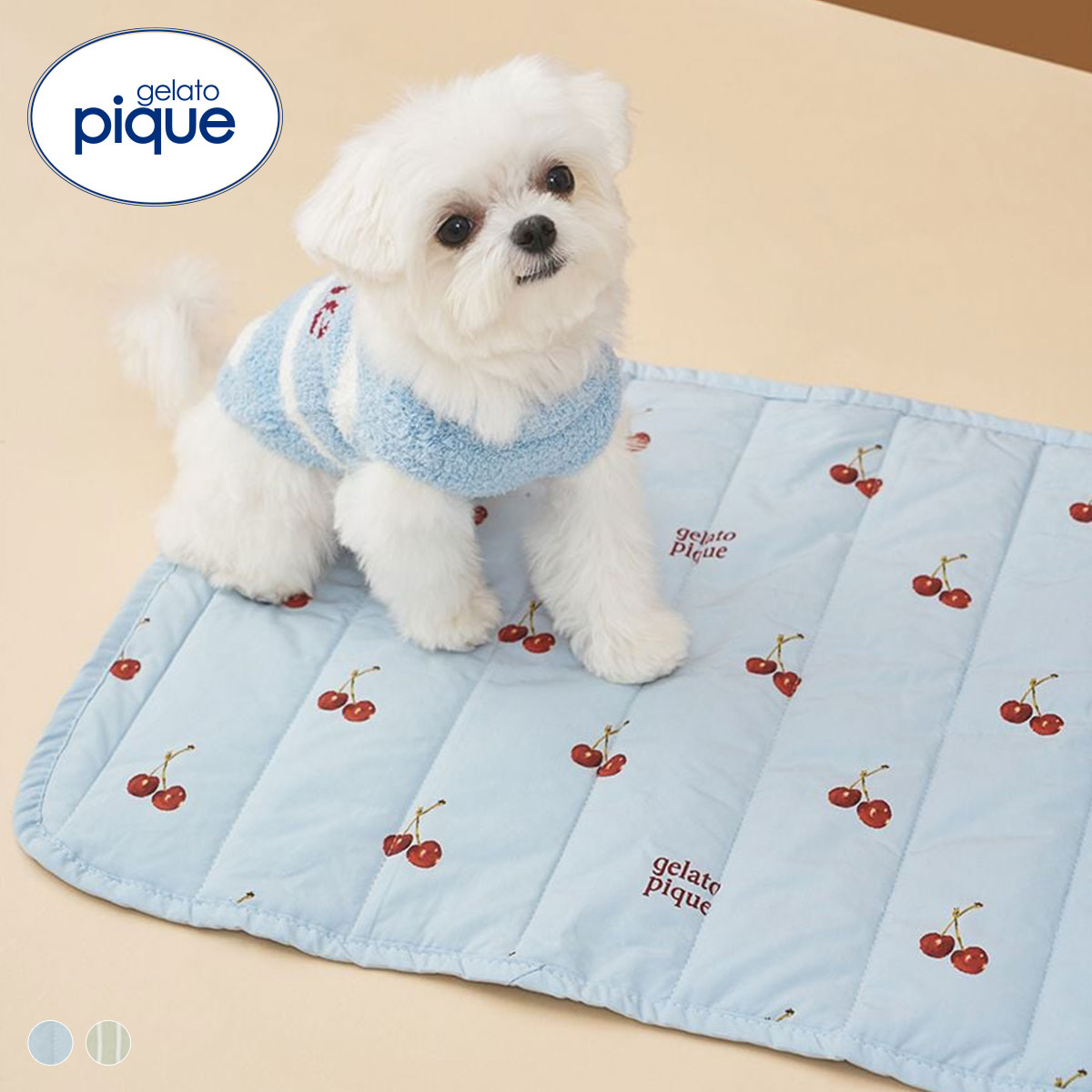 ジェラートピケ CAT&DOG チェリー柄カフェマット ジェラピケ gelato pique(BU-ブルー-Free)