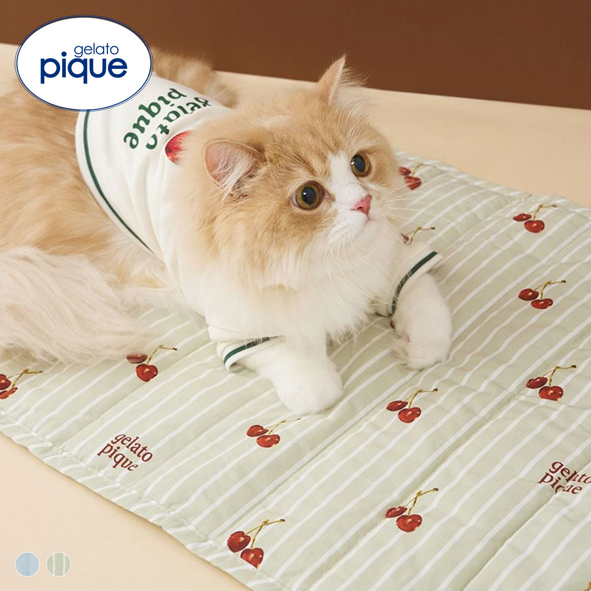 ジェラートピケ CAT&DOG チェリー柄カフェマット ジェラピケ gelato pique(GR-グリーン-Free)