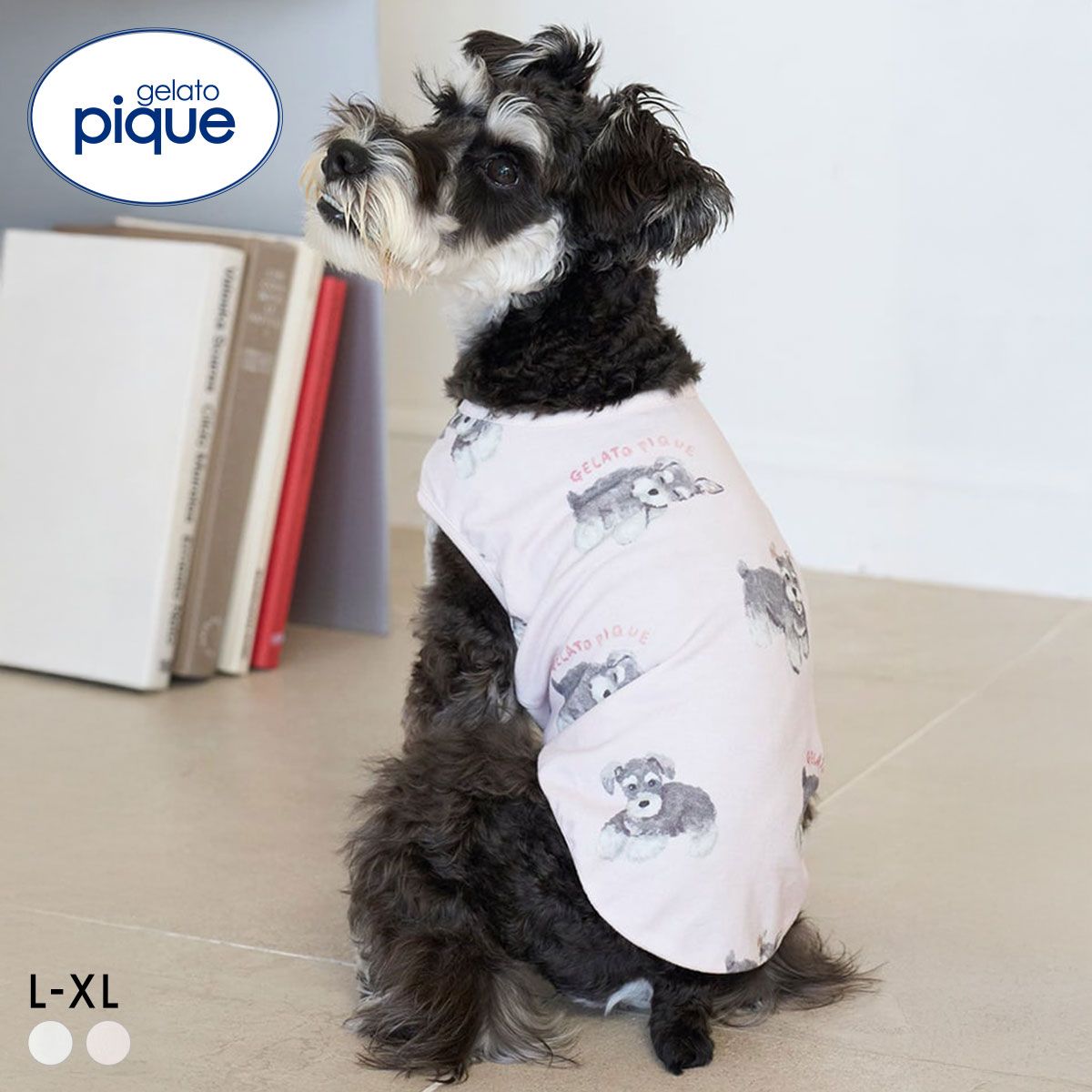 ジェラートピケ CAT&DOG シュナウザー柄カットソープルオーバー ジェラピケ gelato pique(PI-ピンク-L)