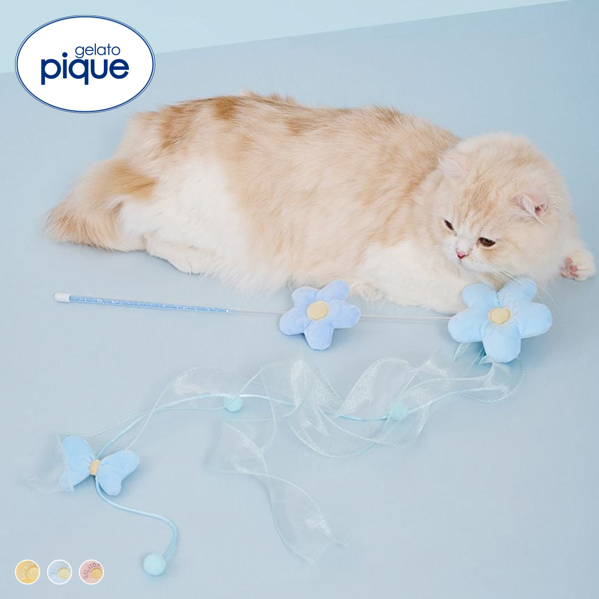 ジェラートピケ CAT&DOG フラワーモチーフねこじゃらし ジェラピケ gelato pique 猫の日(BU-ブルー-Free)