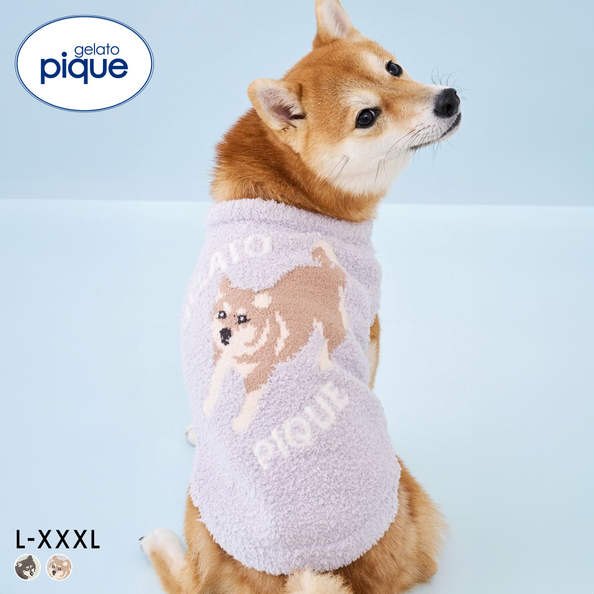 ジェラートピケ CAT&DOG 柴犬ジャガードプルオーバー ジェラピケ ペット gelato pique(BU-ブルー-L)