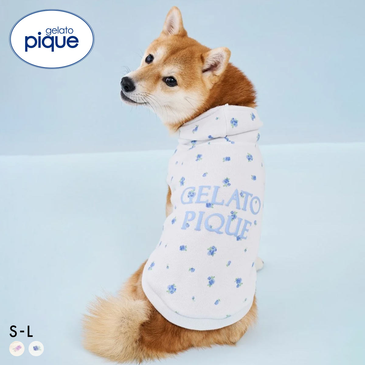 ジェラートピケ CAT&DOG フラワー柄裏毛フーディー ジェラピケ ペット gelato pique(BU-ブルー-S)