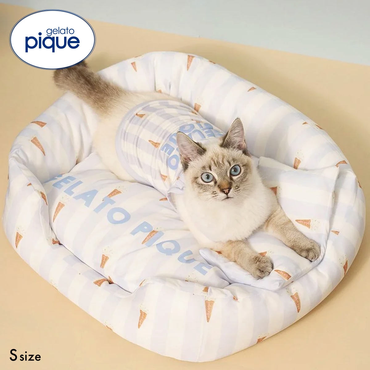 ジェラートピケ CAT&DOG 接触冷感 CoolingベッドS ジェラピケ gelato pique(BU-ブルー-Free)