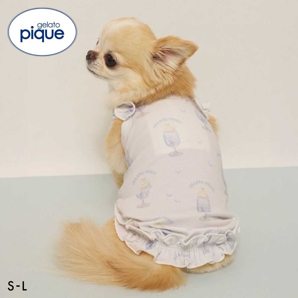 ジェラートピケ CAT&DOG 接触冷感 シロクマひんやりスイーツ柄 Coolingフリルプルオーバー ジェラピケ gelato pique(BU-ブルー-S)