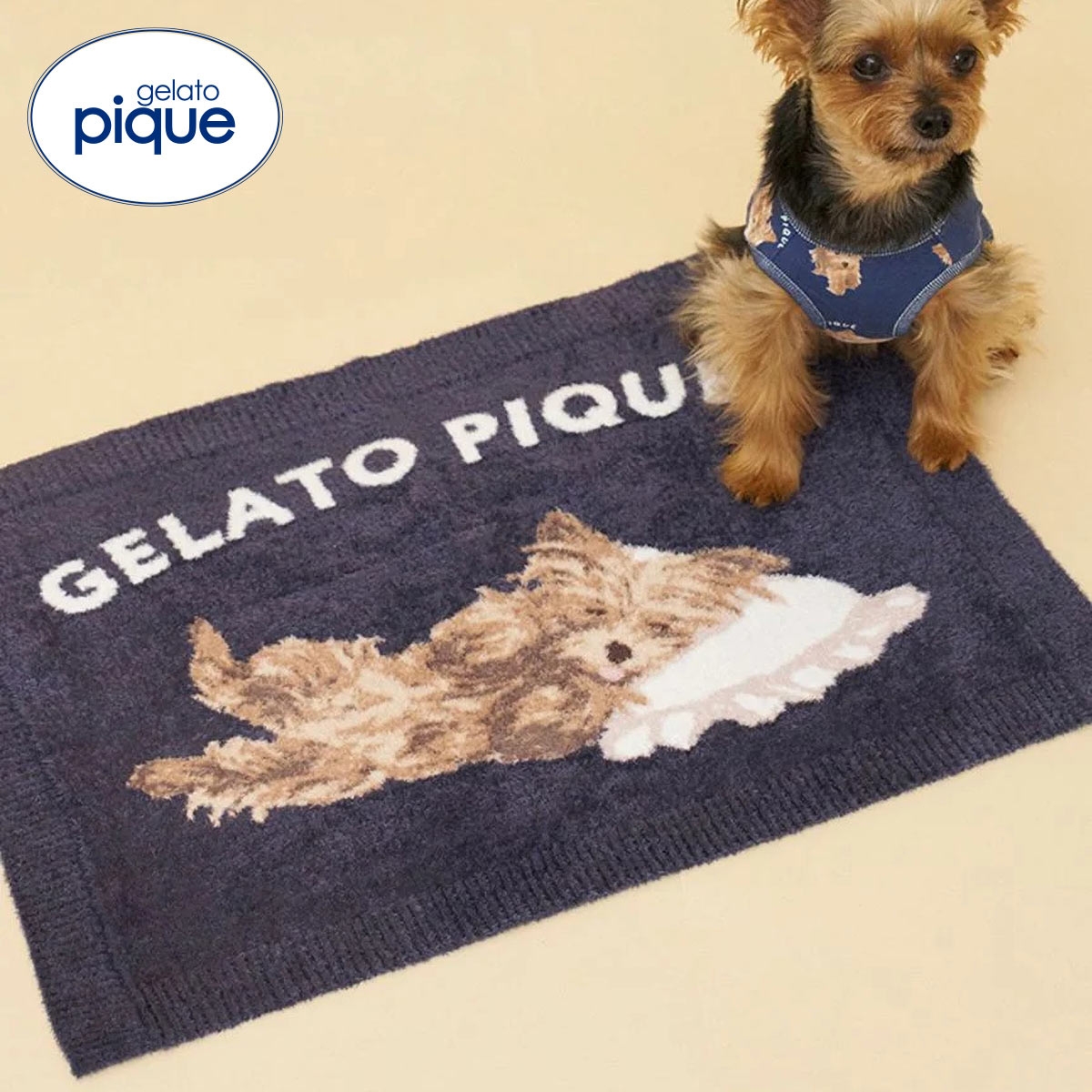 ジェラートピケ CAT&DOG ヨークシャーテリア柄ブランケット ジェラピケ gelato pique(NV-ネイビー-Free)