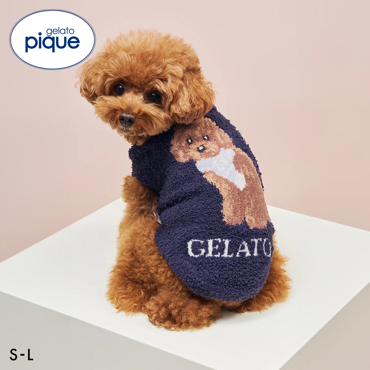 ジェラートピケ CAT&DOG ベビモコトイプードル柄プルオーバー ジェラピケ gelato pique(NV-ネイビー-S)