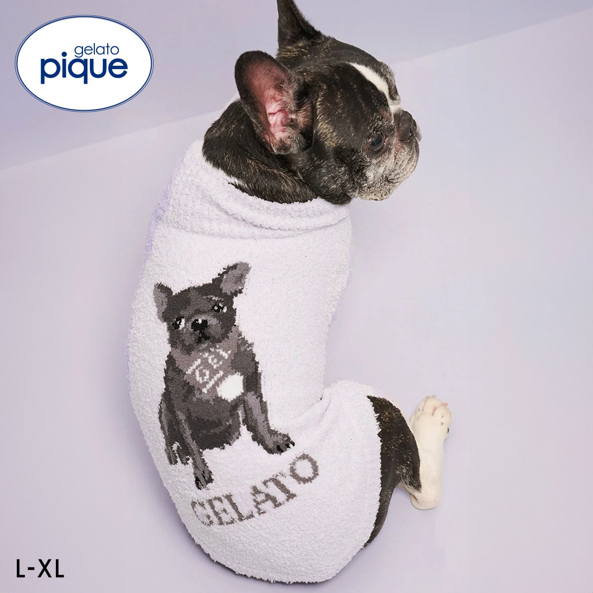 ジェラートピケ CAT&DOG ベビモコフレンチブルドッグ柄プルオーバー ジェラピケ gelato pique(LGY-薄グレー-L)