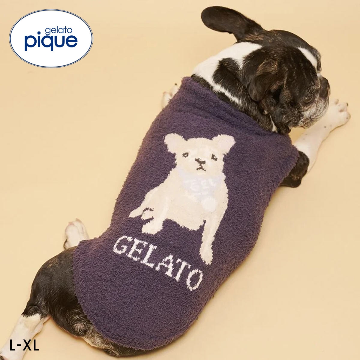ジェラートピケ CAT&DOG ベビモコフレンチブルドッグ柄プルオーバー ジェラピケ gelato pique(NV-ネイビー-L)