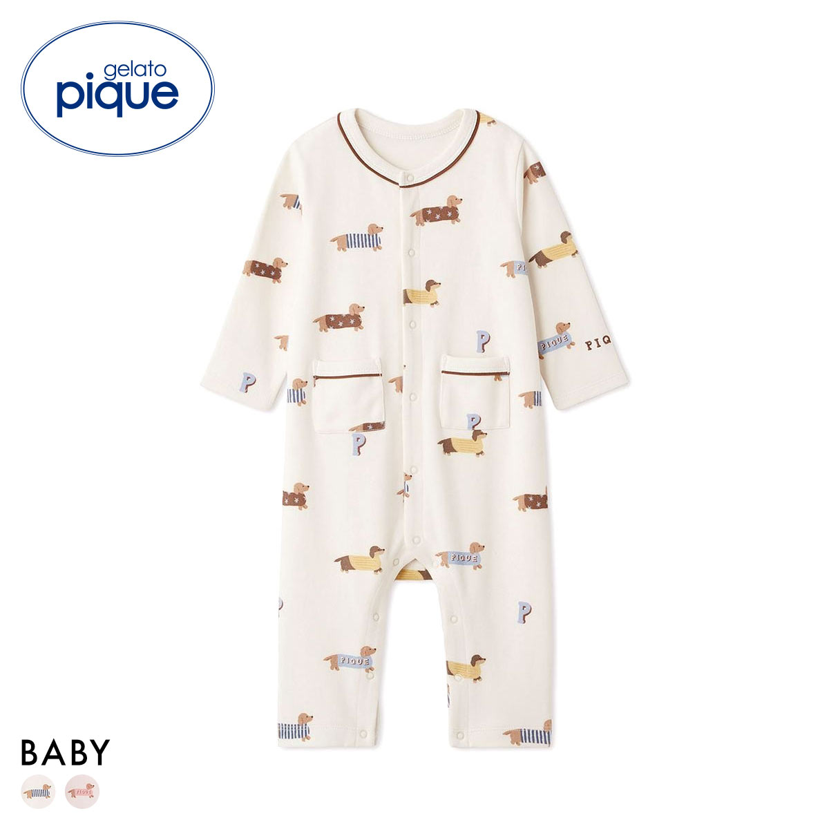 ジェラートピケ キッズアンドベイビー ベビー ダックスフンド柄ロンパース ジェラピケ ルームウェア gelato pique Kids＆Baby BABY(CR-クリーム-70)