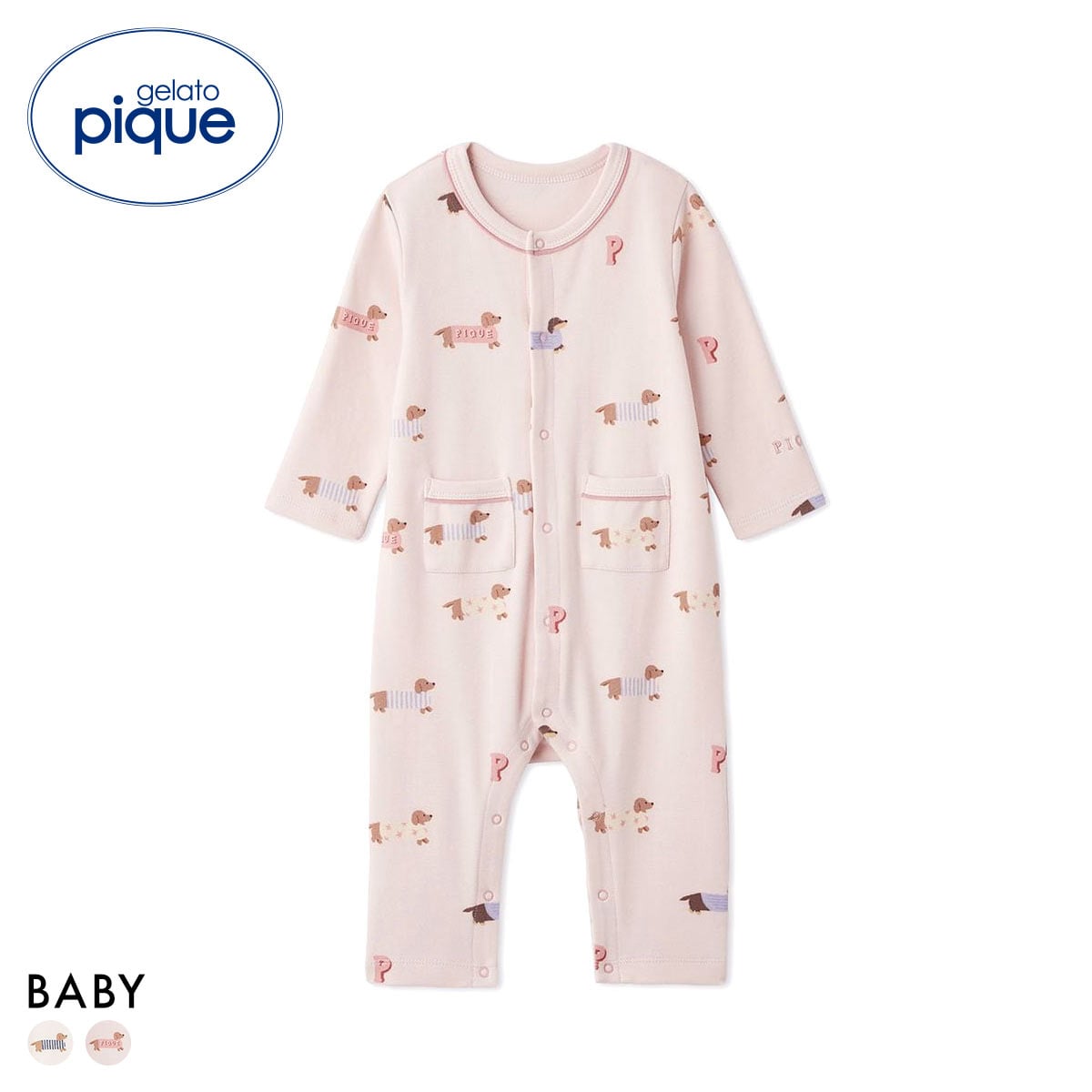 ジェラートピケ キッズアンドベイビー ベビー ダックスフンド柄ロンパース ジェラピケ ルームウェア gelato pique Kids＆Baby BABY(PI-ピンク-70)