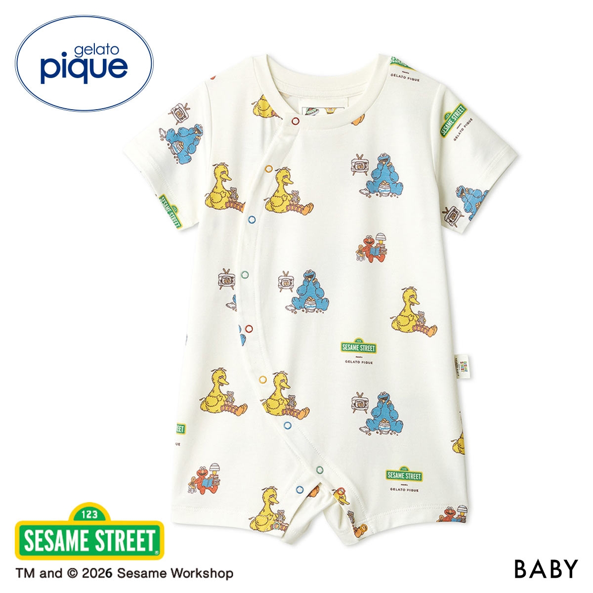 ジェラートピケ キッズアンドベイビー ベビー SESAME STREET 総柄ロンパース セサミストリート ジェラピケ gelato pique Baby