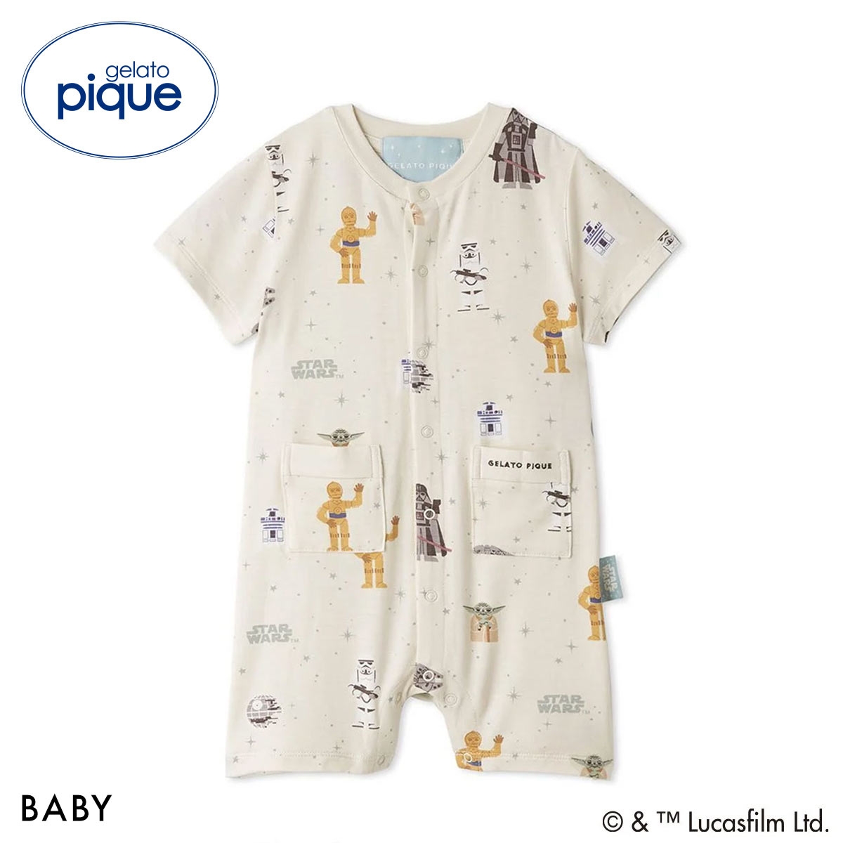 ジェラートピケ STAR WARS キッズアンドベイビー ベビー 総柄半袖ロンパース ジェラピケ スターウォーズ gelato pique Kids＆Baby BABY(CR-クリーム-70)