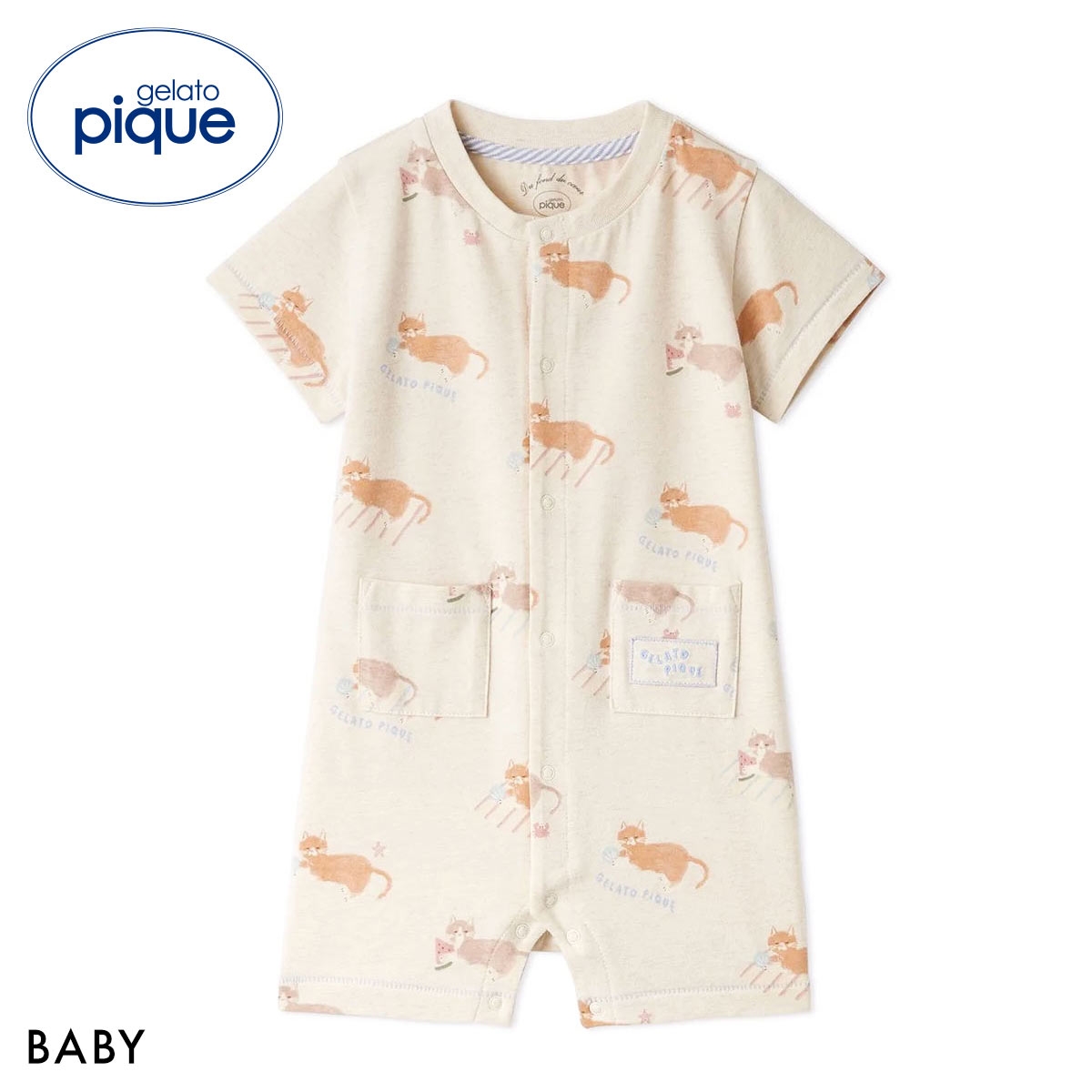 ジェラートピケ キッズアンドベイビー ベビー シーサイドキャット柄半袖ロンパース ジェラピケ ルームウェア gelato pique Kids＆Baby BABY(OM-オートミール-70)