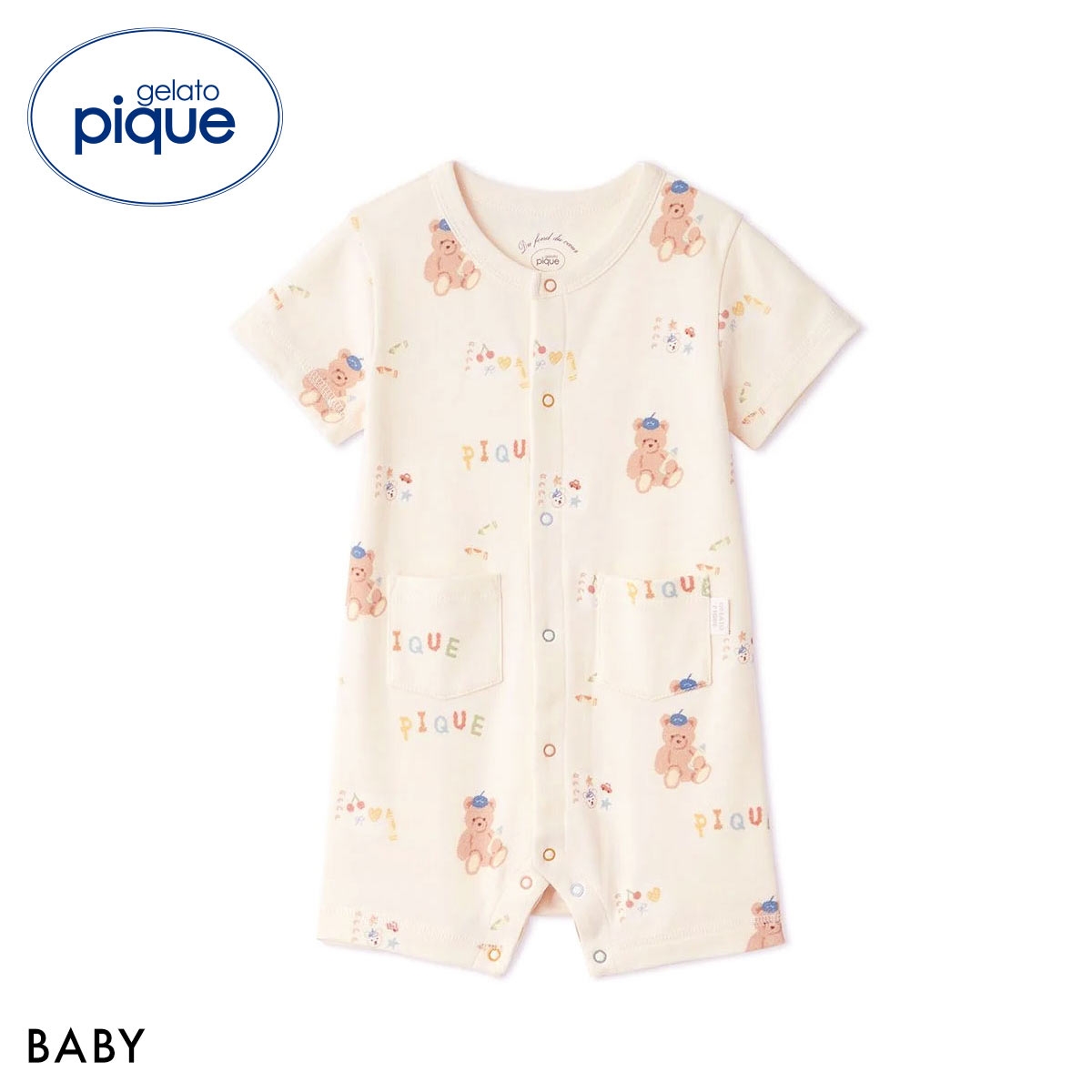 ジェラートピケ キッズアンドベイビー ベビー ドローイングベア柄ロンパース ジェラピケ gelato pique Kids＆Baby BABY(CR-クリーム-70)